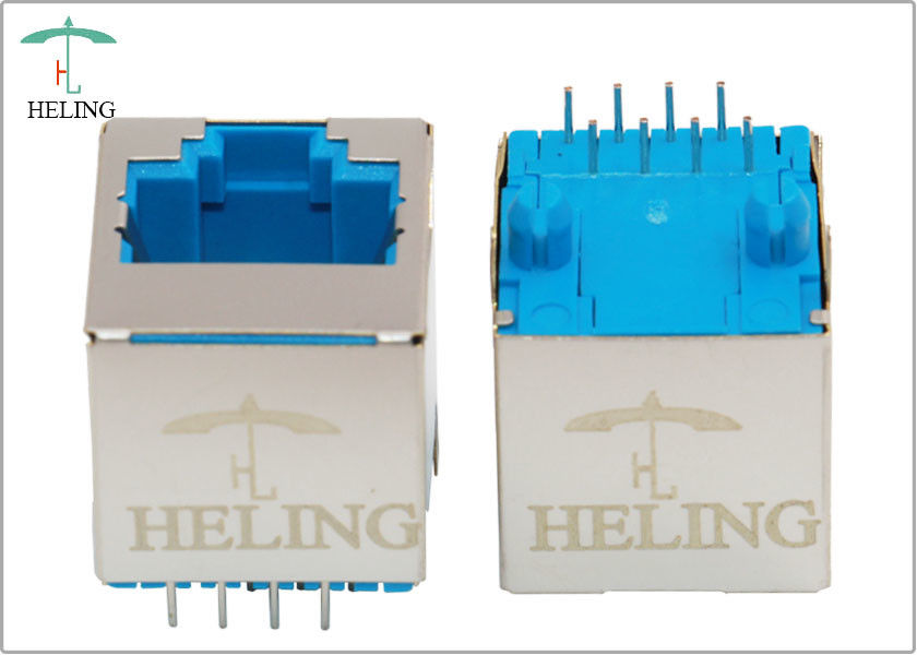 Shielded RJ45 Vertical Mount Blue Housing Customized PIN Length For IP Camera